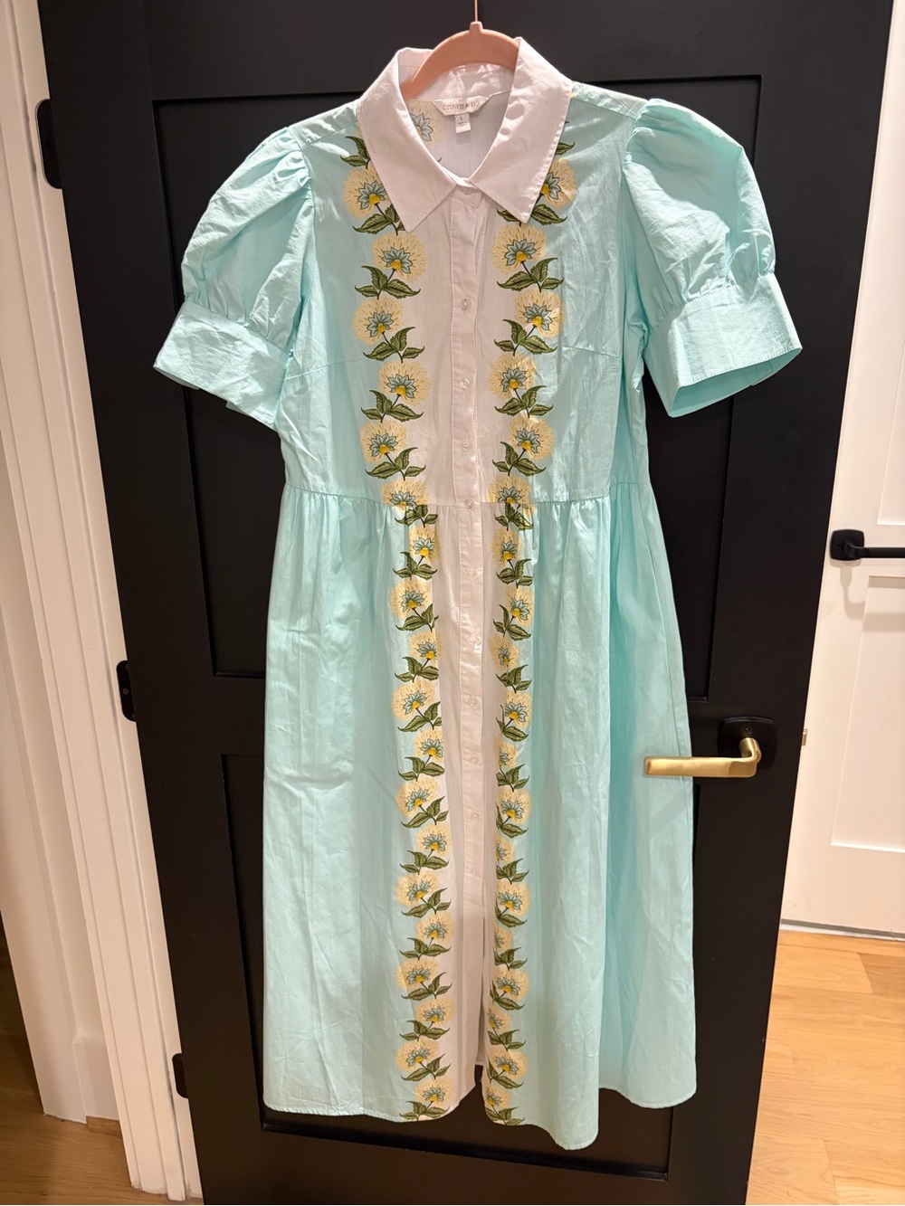 crown & ivy Mint Green and White Embroidered Maxi Dress